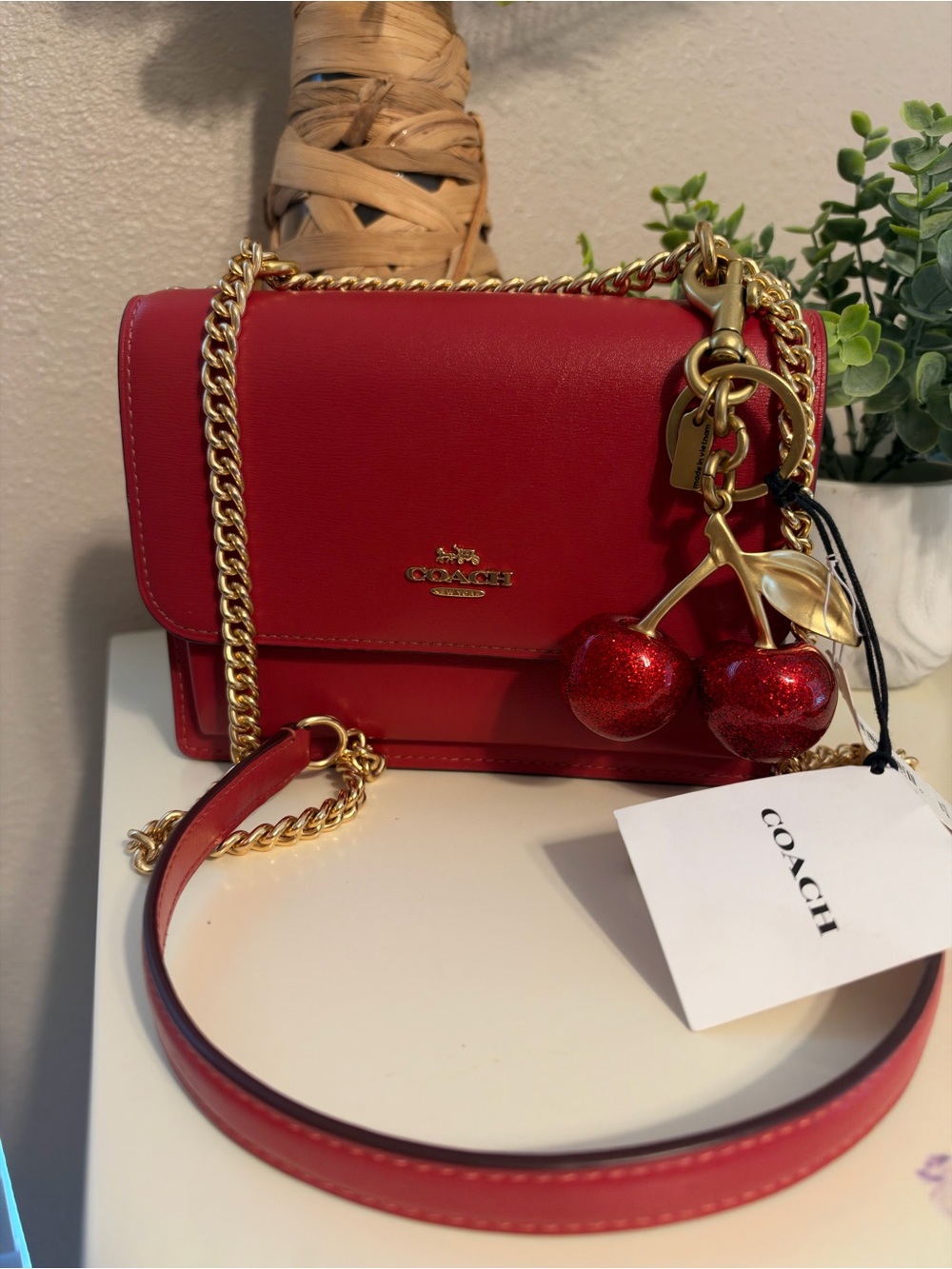 Coach Cherry Red Klare w/ Authentic Coach Cherry Charm